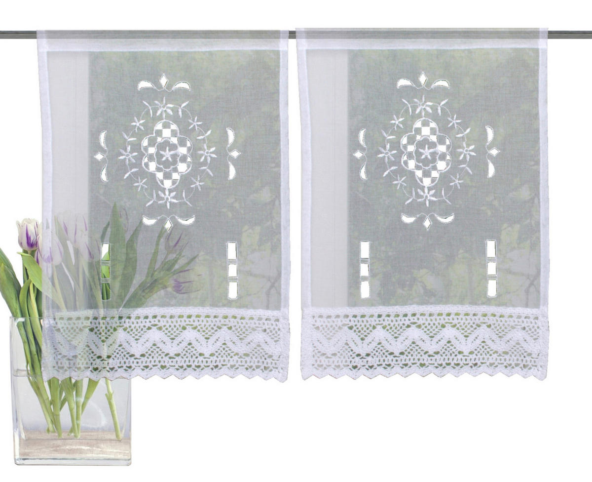 KURZGARDINEN 2ER SET     - Weiß, KONVENTIONELL, Textil (30cm)