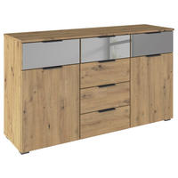 SIDEBOARD 140/81/42 cm  in Eiche Artisan  - Alufarben/Eiche Artisan, Modern, Glas/Holzwerkstoff (140/81/42cm) - Rauch Möbel