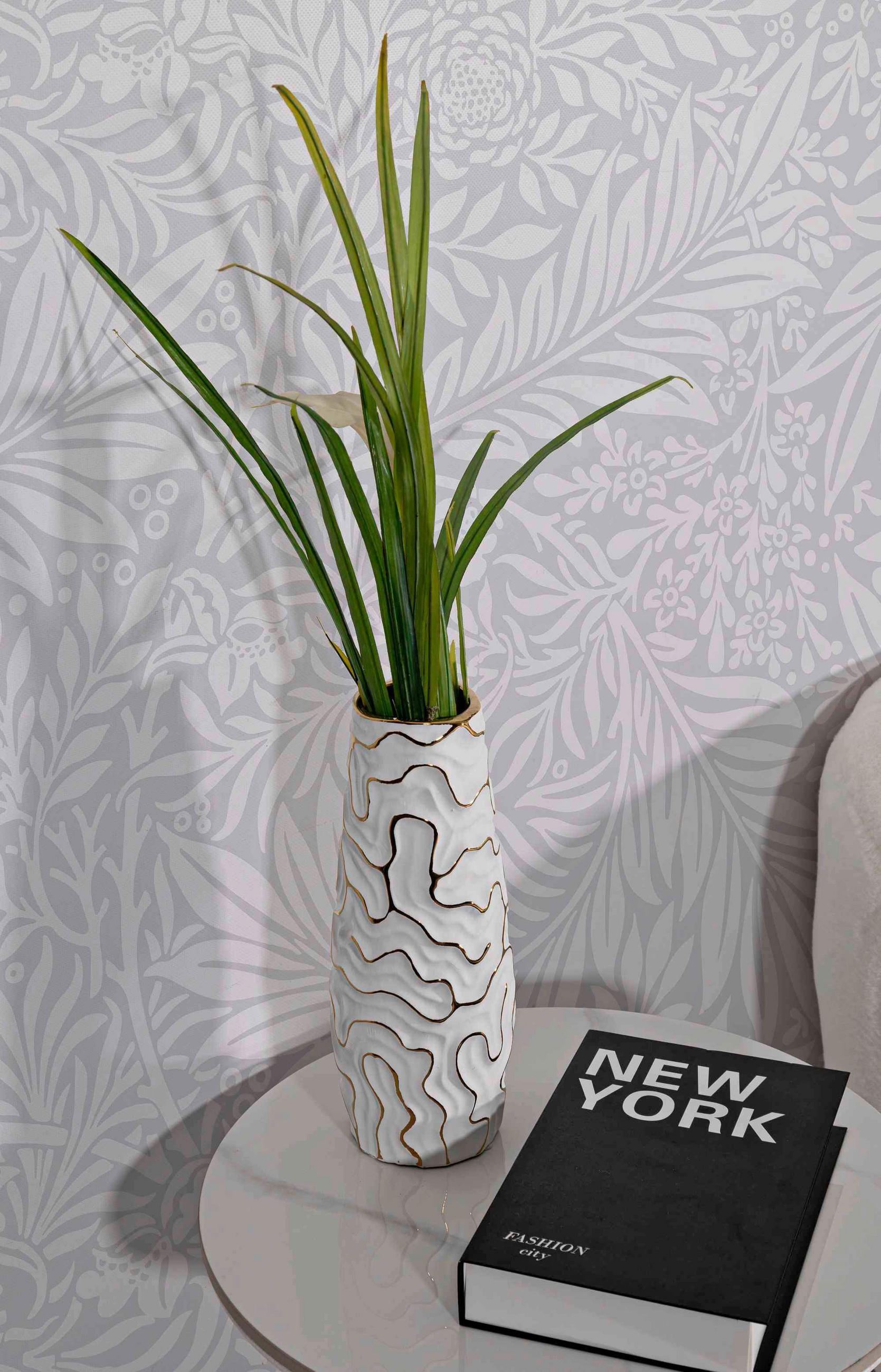 VASE  - Goldfarben/Weiß, Basics, Keramik (12/29.5/12cm)