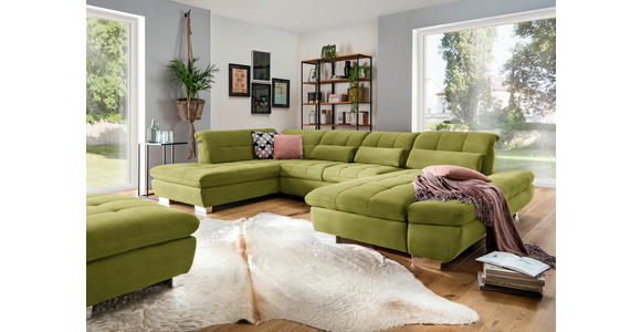 WOHNLANDSCHAFT in Mikrofaser Hellgrün  - Chromfarben/Hellgrün, Design, Kunststoff/Textil (211/350/204cm) - Xora