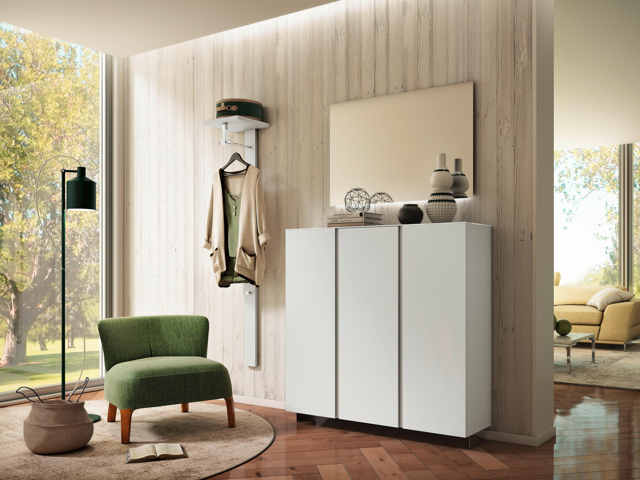 GARDEROBE 3-teilig 170/185/33 cm  - Weiss, Design, Glas/Holzwerkstoff (170/185/33cm) - Moderano