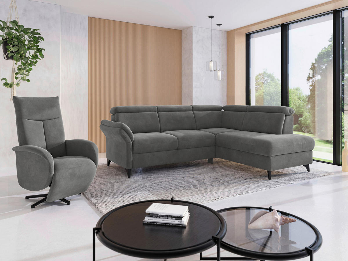 ECKSOFA Flachgewebe Grau  - Schwarz/Grau, Konventionell, Textil/Metall (247/193cm) - Sit & More