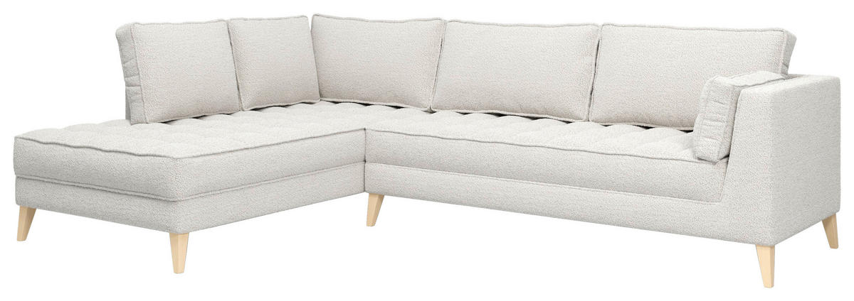 ECKSOFA in Bouclé Weiss  - Weiss/Naturfarben, Design, Holzwerkstoff/Textil (204/310cm) - MID.YOU