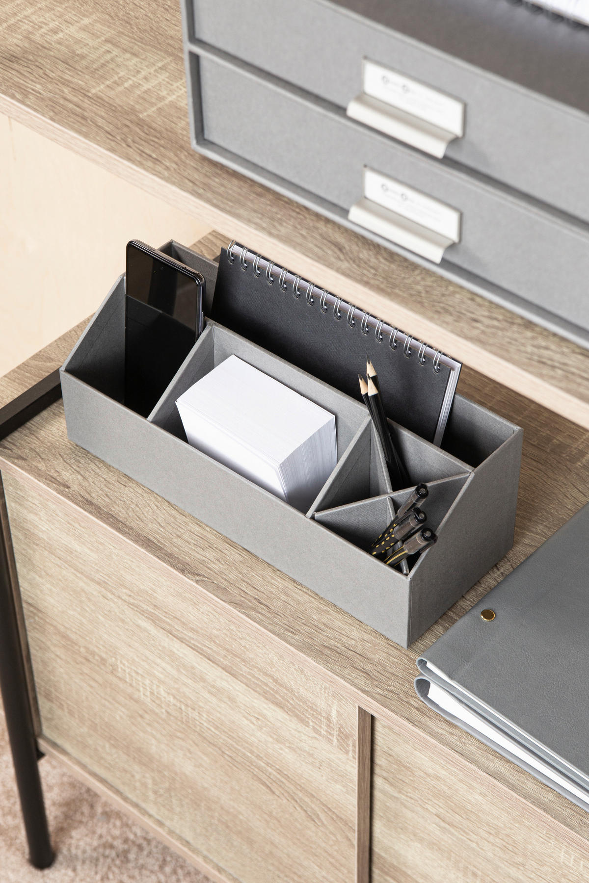 TISCHORGANIZER    12.5/33/12.5 cm  - Grau, Basics, Karton/Papier (12.5/33/12.5cm)