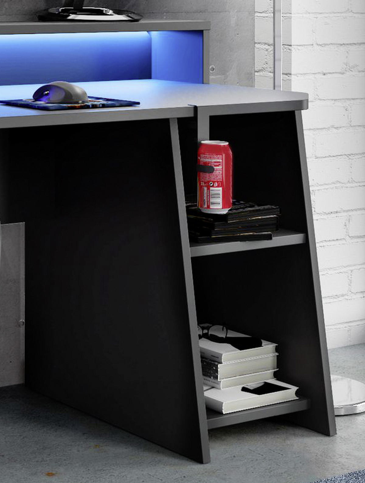GAMING MIZA kovina, umetna masa, leseni material črna  - črna, Moderno, kovina/umetna masa (200/72/91cm) - MID.YOU