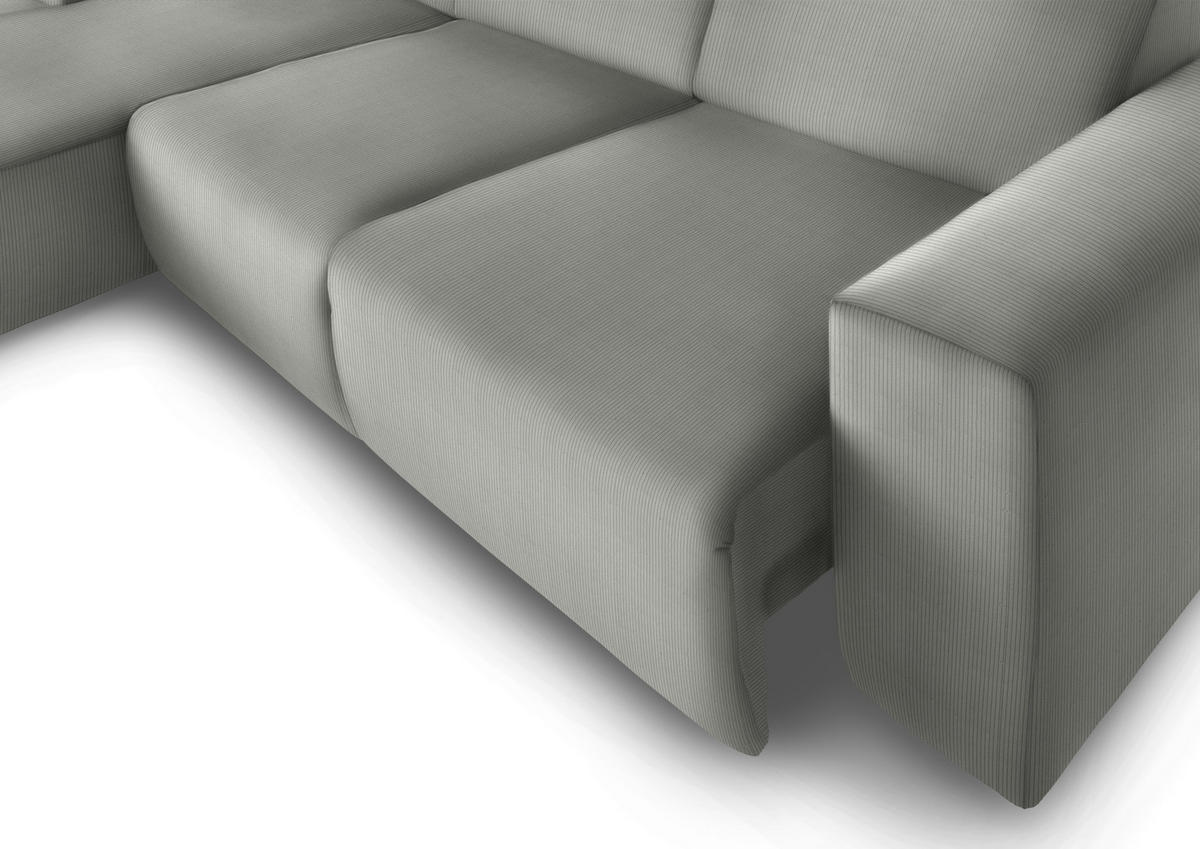 ECKSOFA in Feincord Silberfarben  - Silberfarben/Schwarz, Design, Kunststoff/Textil (174/302cm) - Beldomo Style