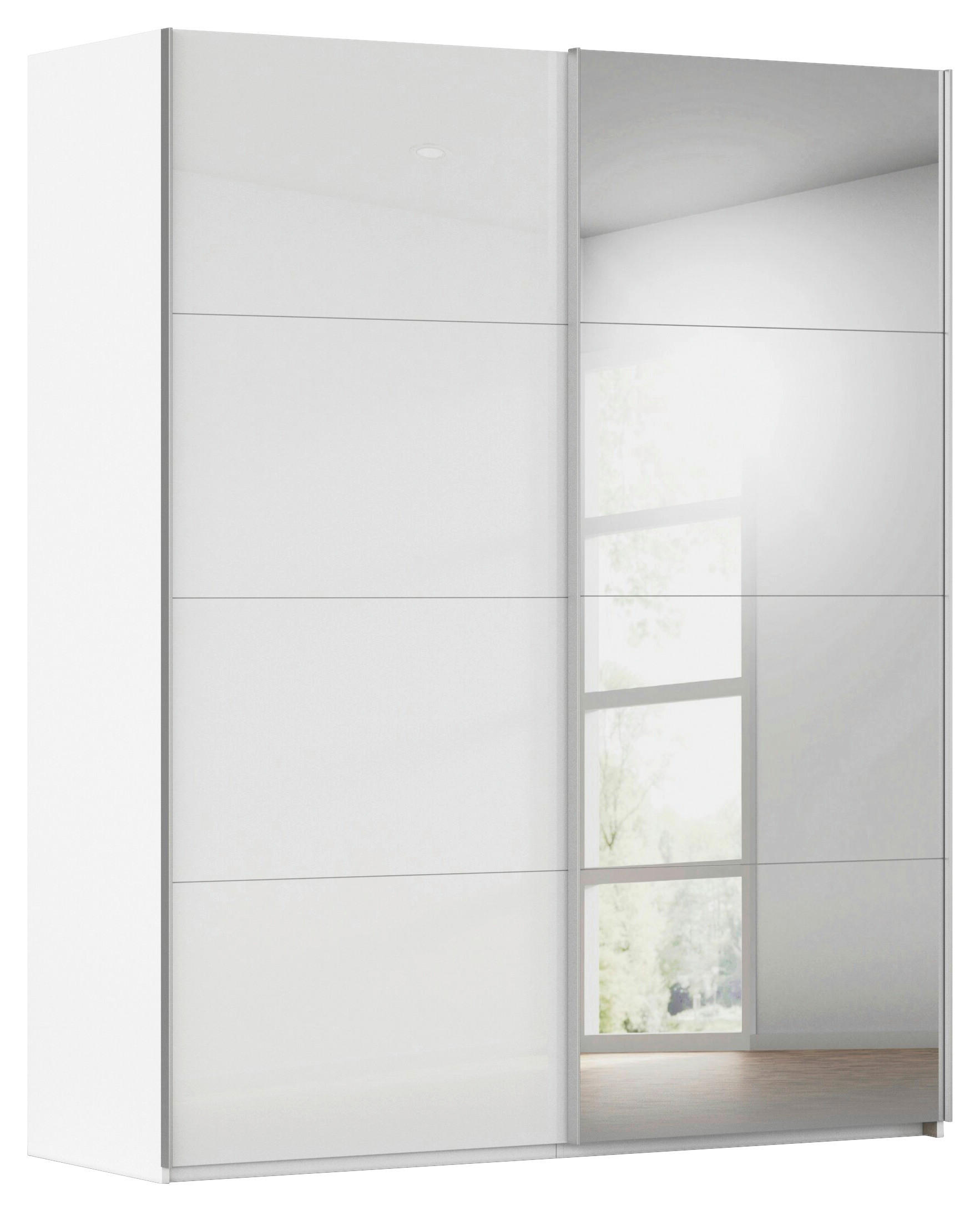 SCHWEBETÜRENSCHRANK 181/223/68 cm 2-türig Weiß, Weiß Hochglanz  - Weiß Hochglanz/Alufarben, Basics, Glas/Holzwerkstoff (181/223/68cm) - Novel