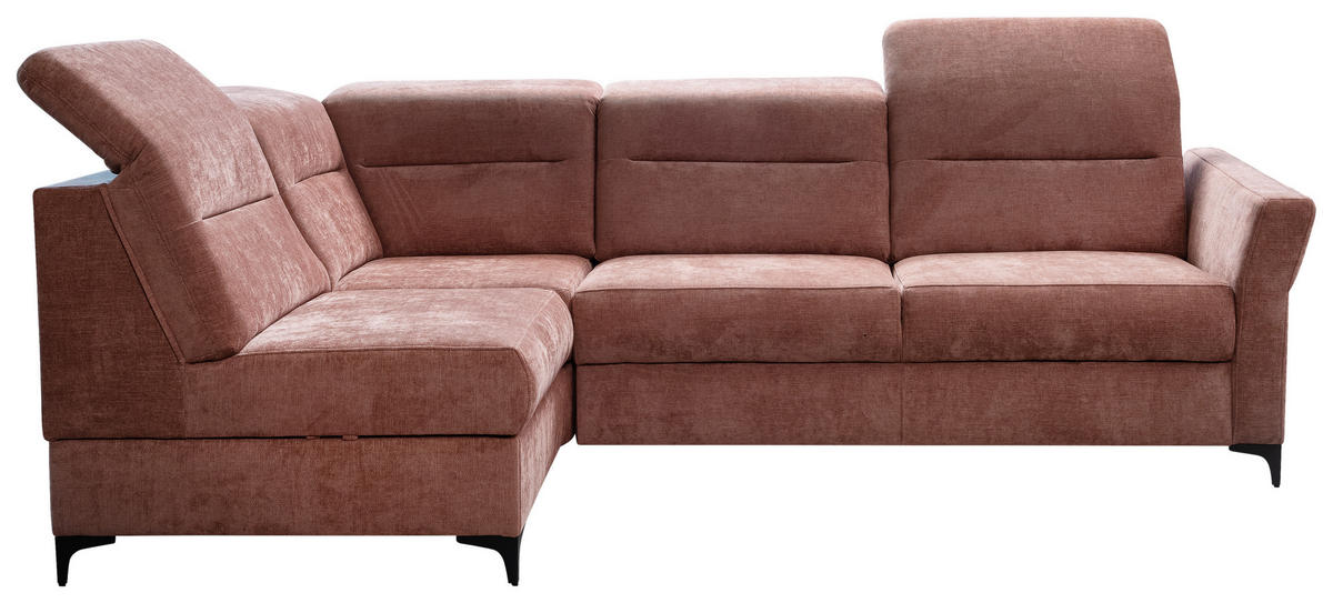 Ecksofa inkl. Funktionen Terracotta Webstoff  - Terracotta/Schwarz, KONVENTIONELL, Textil/Metall (177/272cm) - Stylife