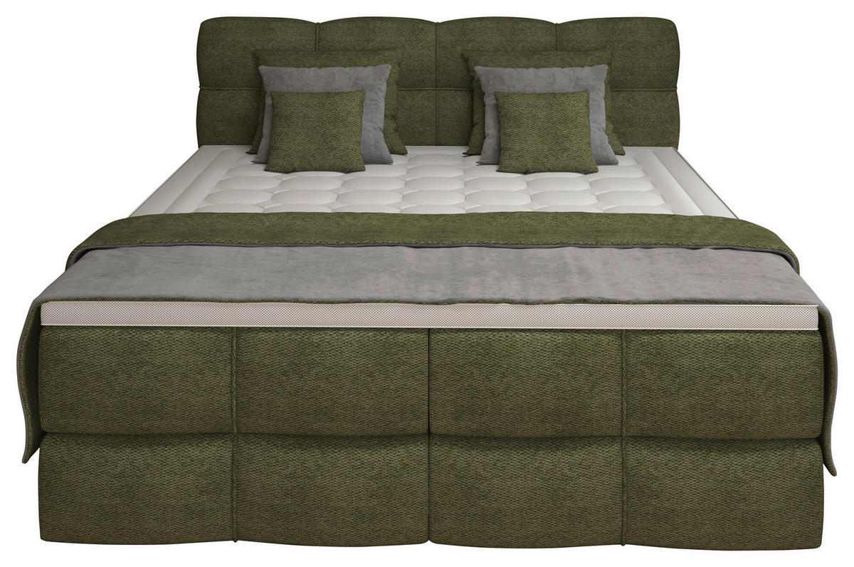BOXSPRINGBETT 180/200 cm,  in Grün, gepolstertes Kopfteil, Bettkasten, Topper, Matratzen, H3 + H3 = fest  - Schwarz/Grün, Design, Kunststoff/Textil (180/200cm) - Chameo