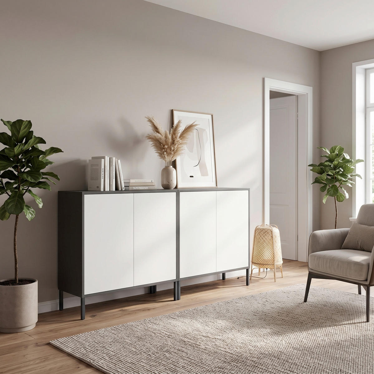 SIDEBOARD Mailand Set 2 + MF 158/86/33 cm  - Anthrazit/Weiß, MODERN, Holzwerkstoff/Metall (158/86/33cm) - MID.YOU