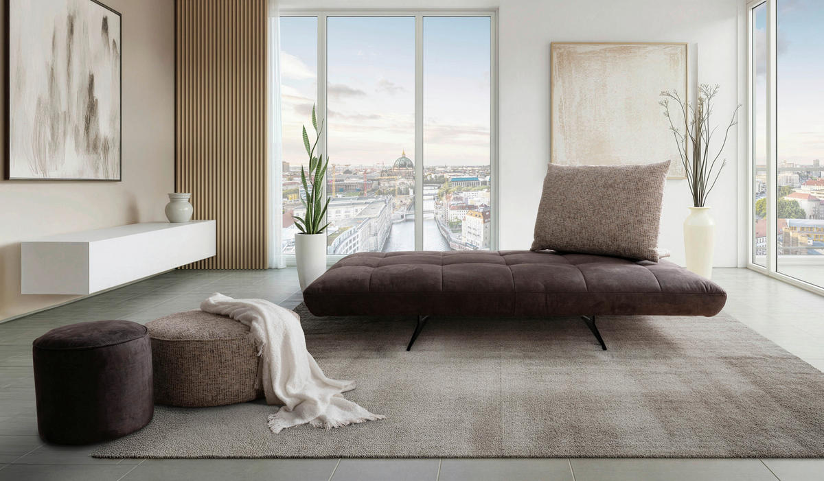 RÉCAMIERE  in Mikrofaser Braun, Cappuccino  - Schwarz/Braun, Design, Textil/Metall (210/105/115cm) - Moderano