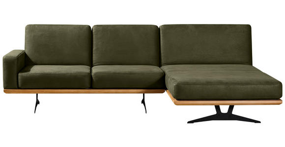 ECKSOFA in Flachgewebe Grün  - Schwarz/Grün, Natur, Textil/Metall (286/170cm) - Valnatura