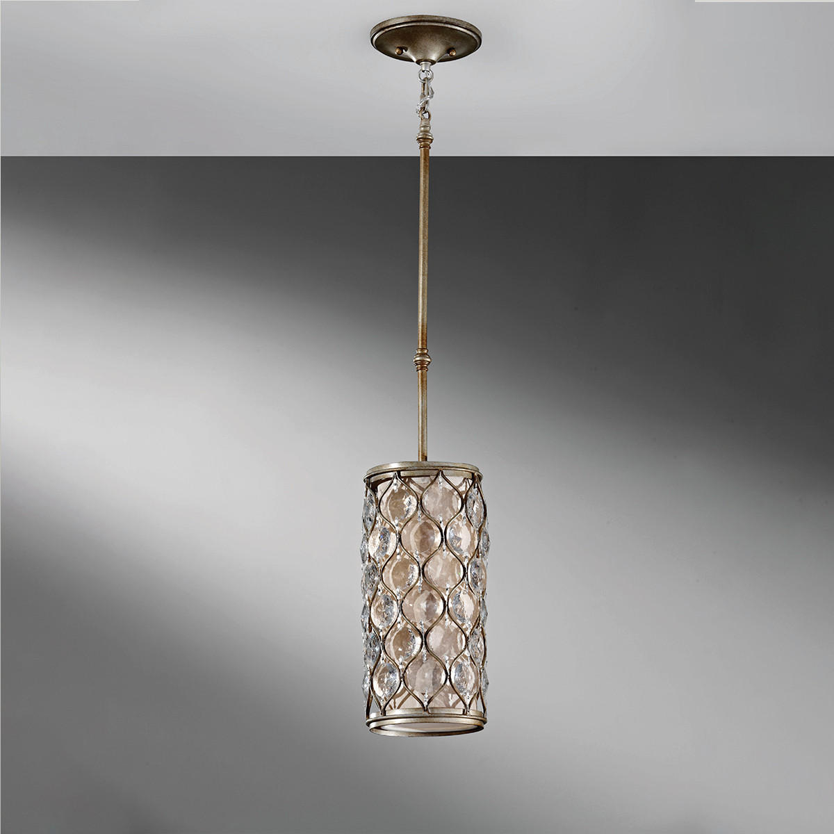 HÄNGELEUCHTE 17.1/50.5 cm    - Silberfarben, Konventionell, Glas/Textil (17.1/50.5cm) - Elstead Lighting