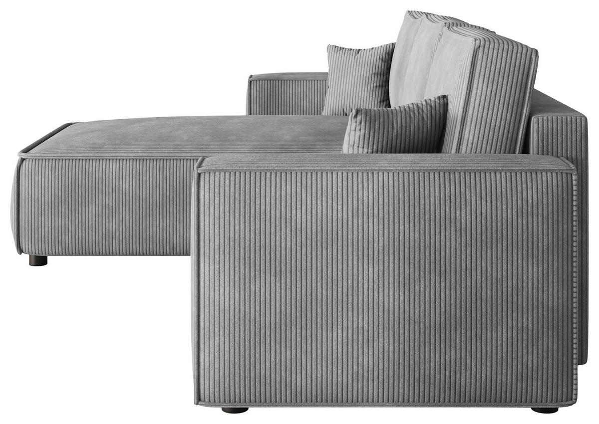 ECKSOFA Grau Cord Zierkissen, Rückenkissen, Bettkasten, Schlaffunktion, Rücken echt, Liegefläche im Originalstoff  - Schwarz/Grau, MODERN, Kunststoff/Textil (190/280cm) - Carryhome
