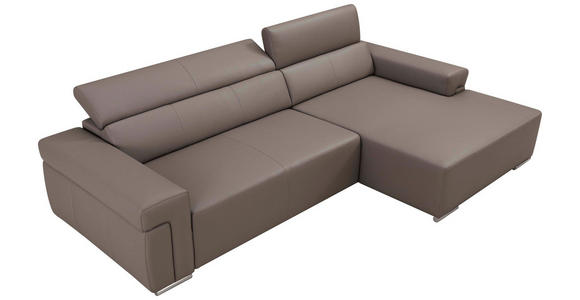 ECKSOFA DUA in Echtleder Grau  293/170 cm  - Chromfarben/Grau, Design, Leder/Metall (293/170cm) - Novel