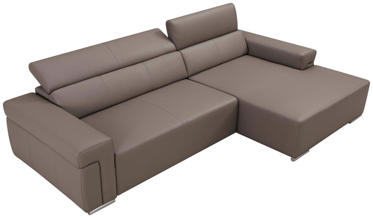 ECKSOFA inkl. Funktion DUA Grau Echtleder  - Chromfarben/Grau, Design, Leder/Metall (293/170cm) - Novel