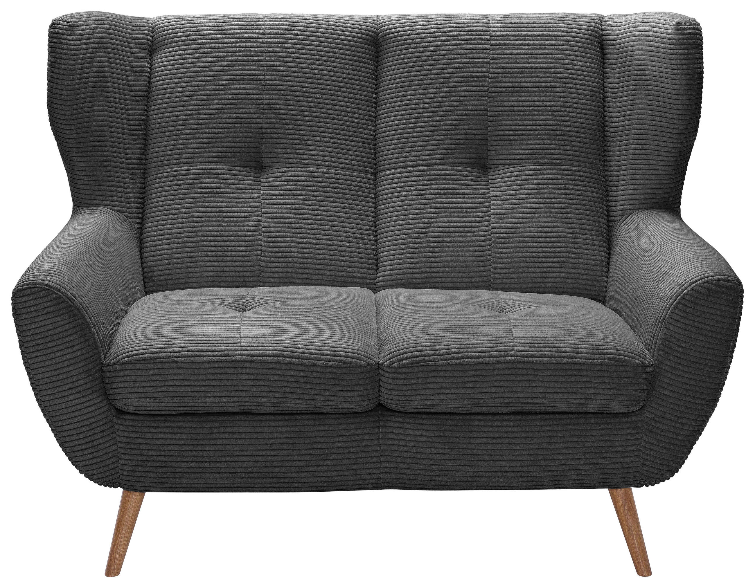 2-SITZER-SOFA in Cord Anthrazit, Dunkelgrau  - Eichefarben/Dunkelgrau, Design, Holz/Textil (140/102/90cm) - Stylife
