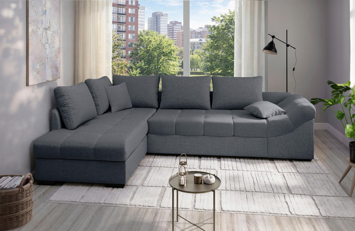ECKSCHLAFSOFA Alvito Anthrazit Mikrofaser  - Anthrazit/Schwarz, MODERN, Holz/Textil (202/298cm) - MID.YOU