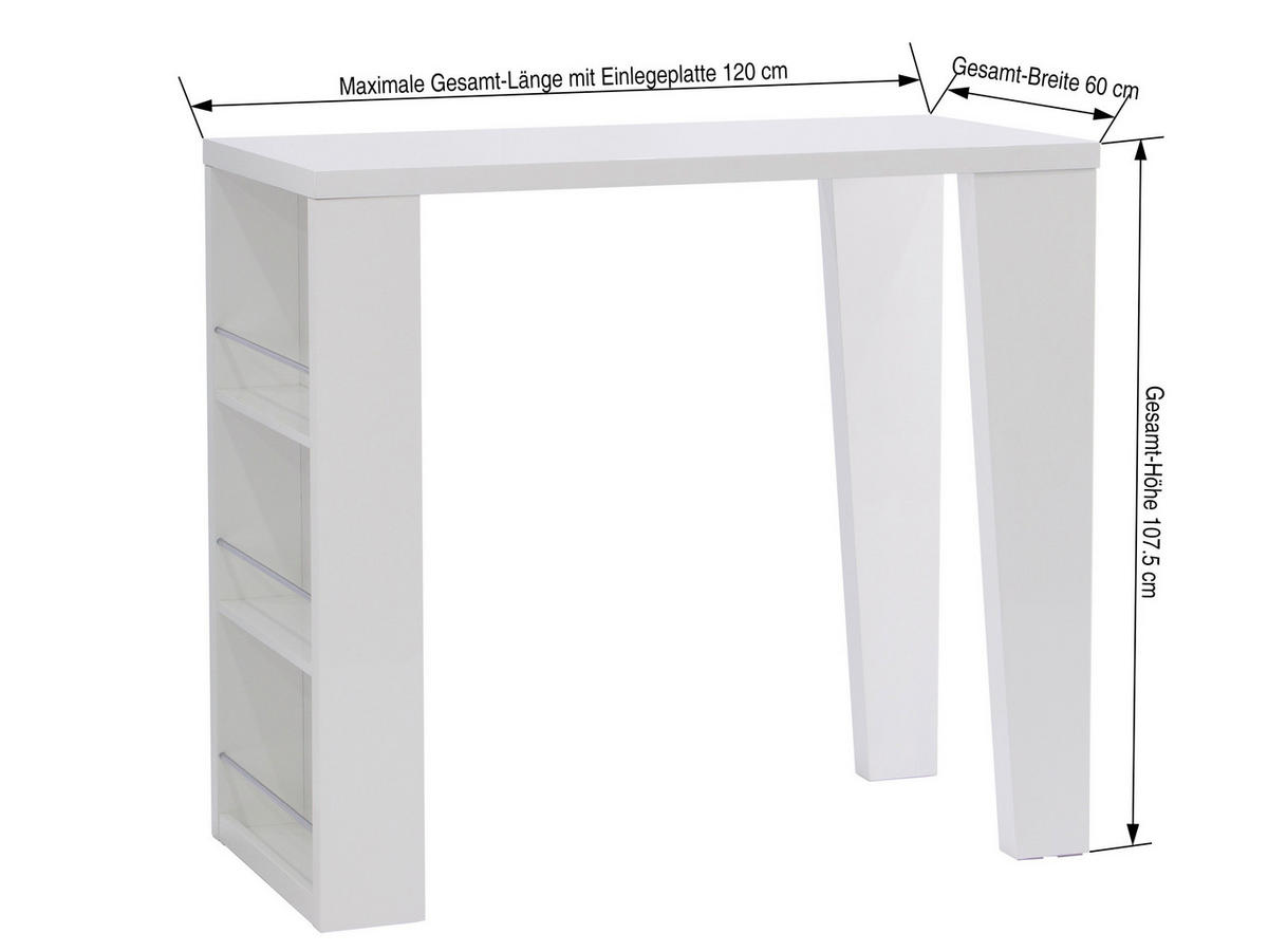 Bartisch Lyon 120x107x60 cm rechteckig Weiß Hochglanz  - Weiß Hochglanz, KONVENTIONELL, Holzwerkstoff/Metall (120/107/60cm)