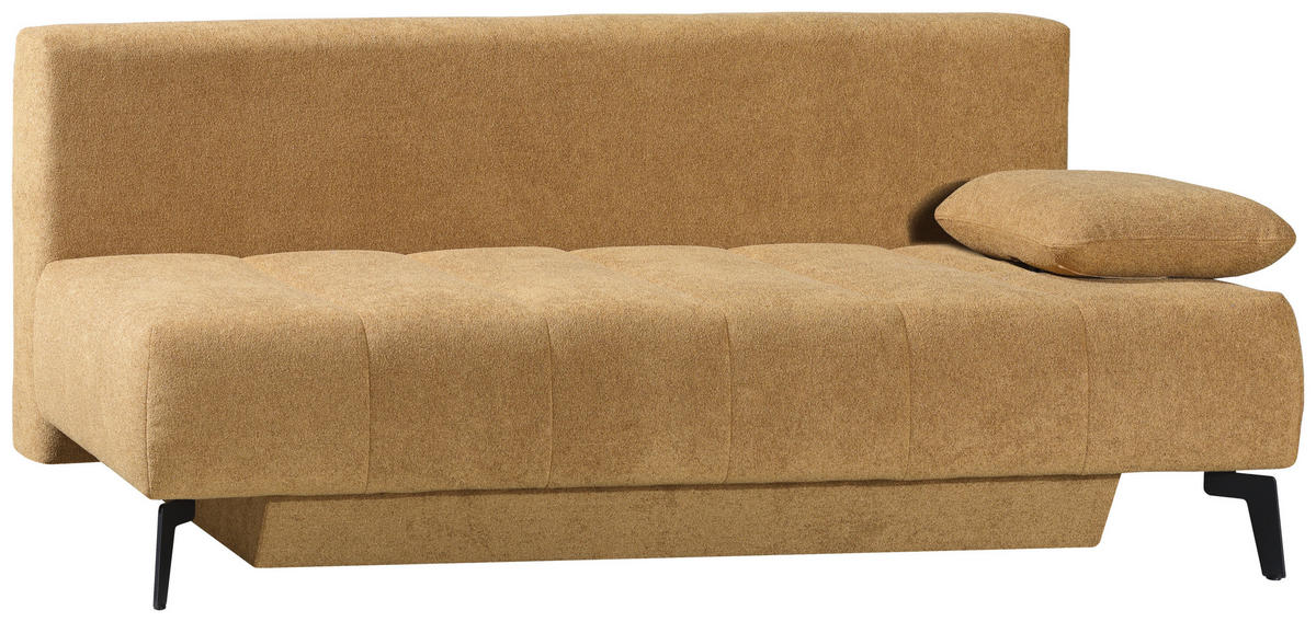 SCHLAFSOFA Flachgewebe Honig  inkl. Bettkasten, Schlaffunktion, Armteilverstellung  - Schwarz/Honig, Design, Textil/Metall (235/90/100cm) - Novel