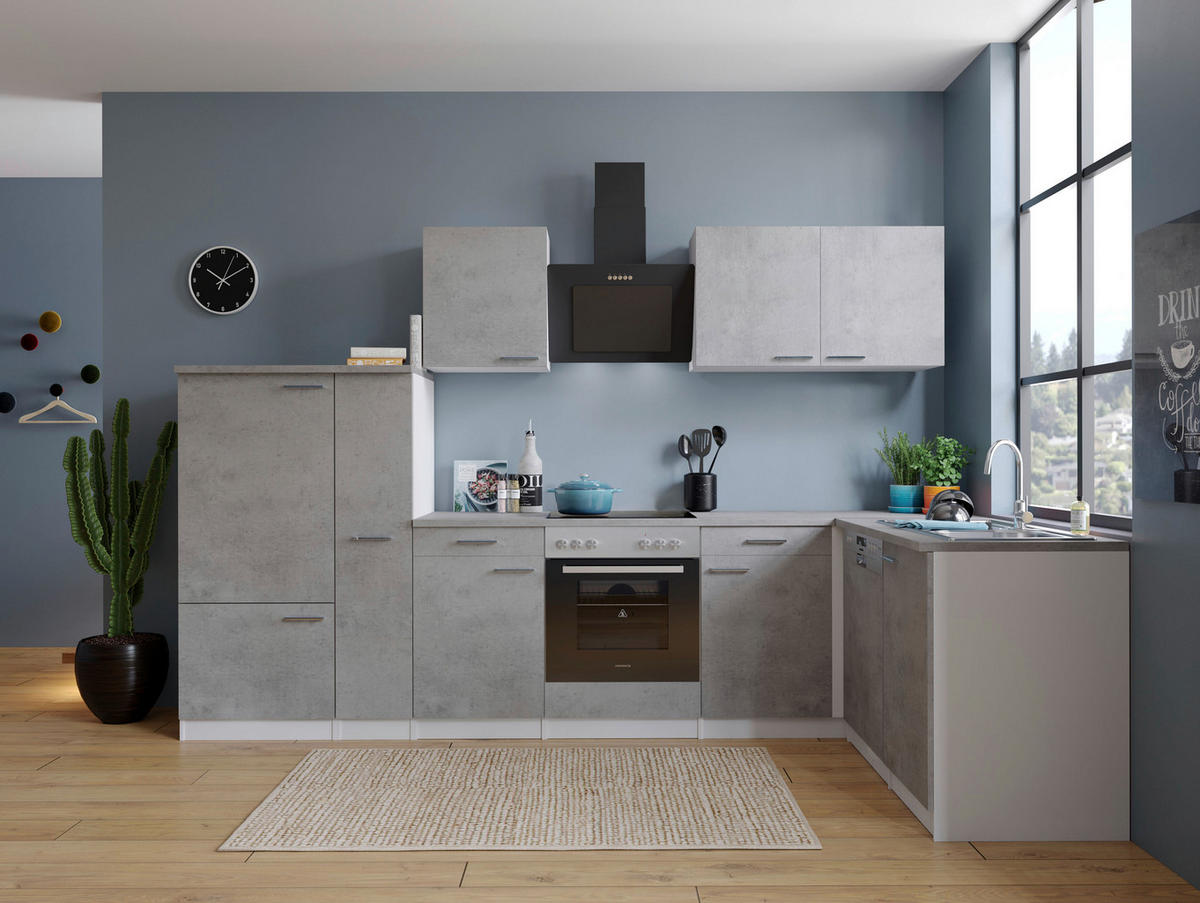 HÖRNKÖK 310/172 cm  i grå, vit  - stålfärgad/vit, Basics, metall/trämaterial (310/172cm) - Respekta