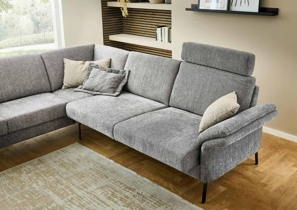 ECKSOFA Platinfarben Flachgewebe  - Platinfarben/Schwarz, KONVENTIONELL, Textil/Metall (253/273cm) - Pure Home Comfort