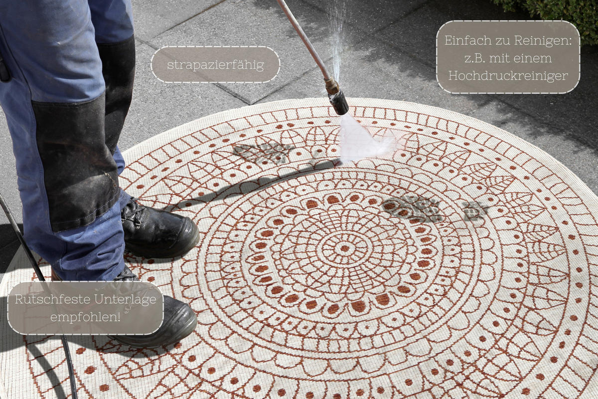 OUTDOORTEPPICH 140 cm Twin Creme, Terracotta  - Terracotta/Creme, Design, Kunststoff (140cm)