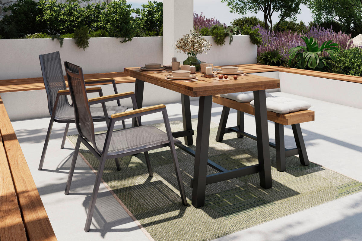 STAPELSESSEL Eukalyptusholz Aluminium Anthrazit, Naturfarben, Schwarz  - Anthrazit/Schwarz, Basics, Holz/Textil (65,5/88/55cm) - Ambia Garden