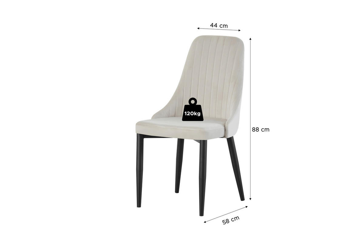 STUHL-SET 2 Stück  in Webstoff  - Creme/Schwarz, MODERN, Textil/Metall (44/88/58cm) - MID.YOU