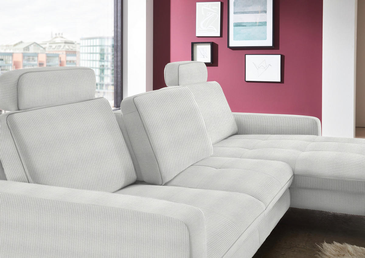 ECKSOFA in Cord Ecru  - Ecru/Schwarz, Design, Textil/Metall (302/178cm) - Beldomo Style