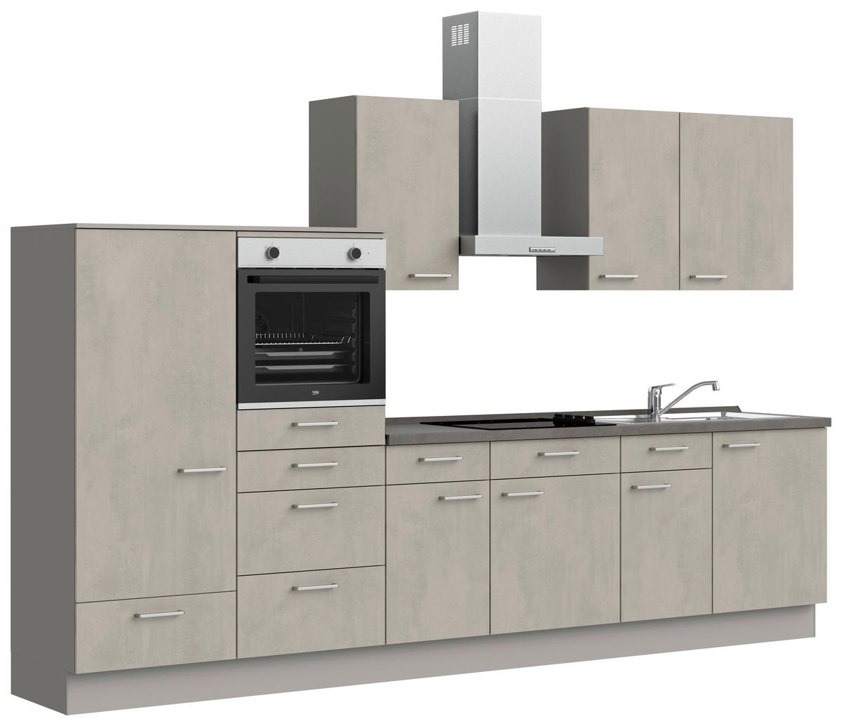 KÜCHENLEERBLOCK Riva 330 cm  in Hellgrau, Grau, Schieferfarben  - Schieferfarben/Edelstahlfarben, MODERN, Holzwerkstoff/Metall (330cm) - Nobilia