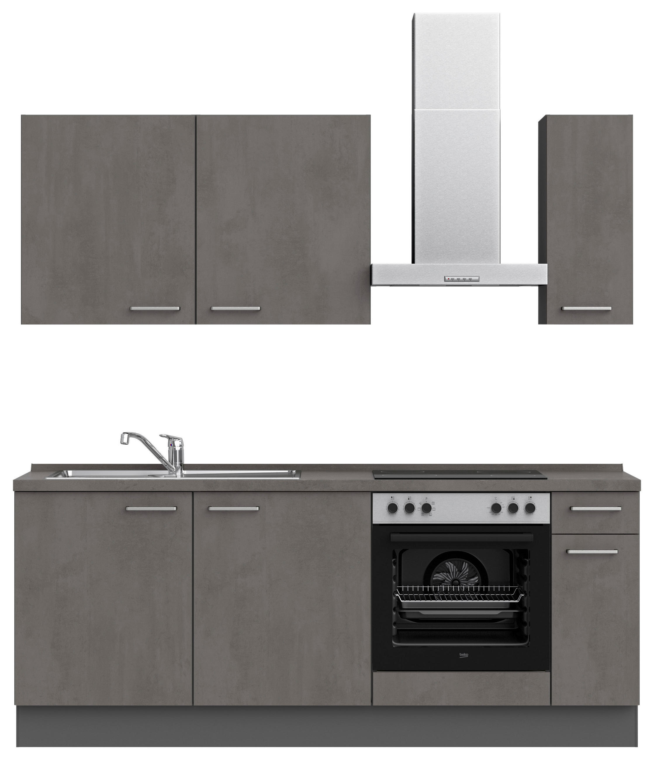 KÜCHENBLOCK 210 cm   in Schieferfarben  - Schieferfarben/Edelstahlfarben, MODERN, Holzwerkstoff/Metall (210cm) - Nobilia