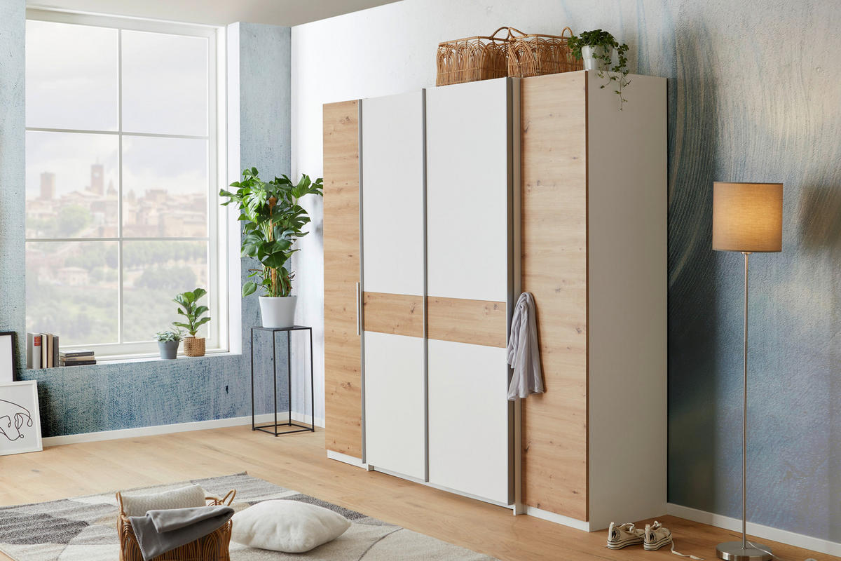 DREHTÜRENSCHRANK 215/215/62 cm 4-türig Weiß, Eiche Artisan  - Chromfarben/Weiß, KONVENTIONELL, Holzwerkstoff (215/215/62cm)