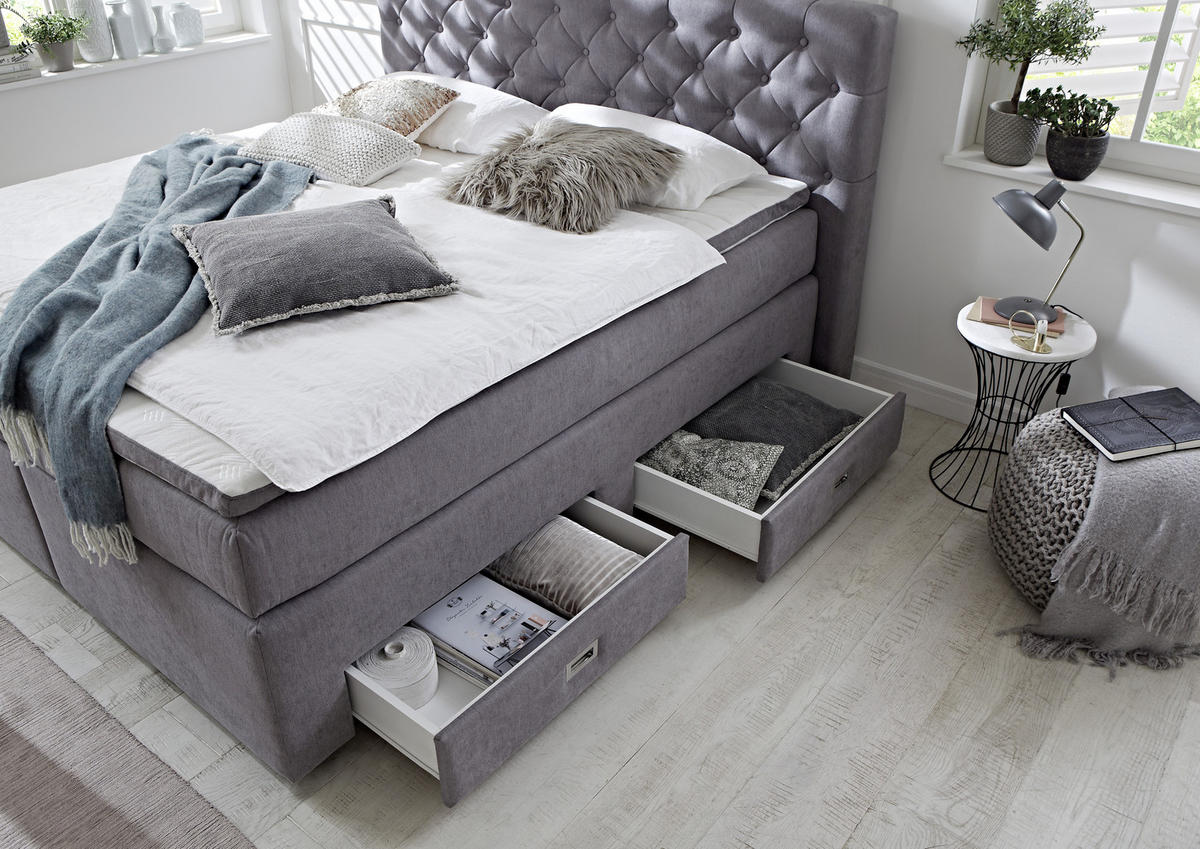 POSTEL BOXSPRING, 160/200 cm, šedá - šedá/černá, Moderní, textil/plast (160/200cm) - MID.YOU