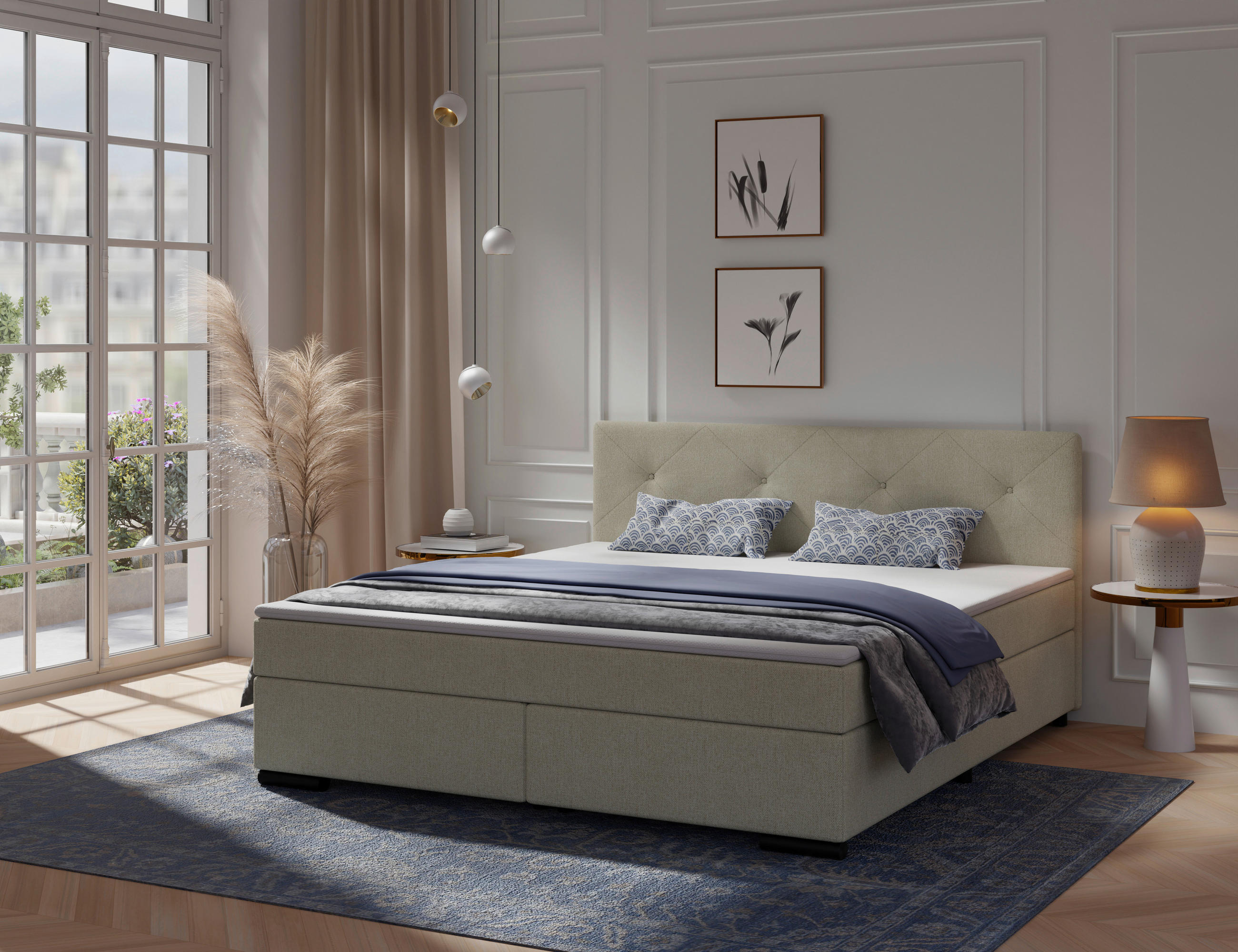 BOXSPRINGBETT 180/200 cm  in Beige  - Beige/Schwarz, MODERN, Karton/Holz (180/200cm) - MID.YOU