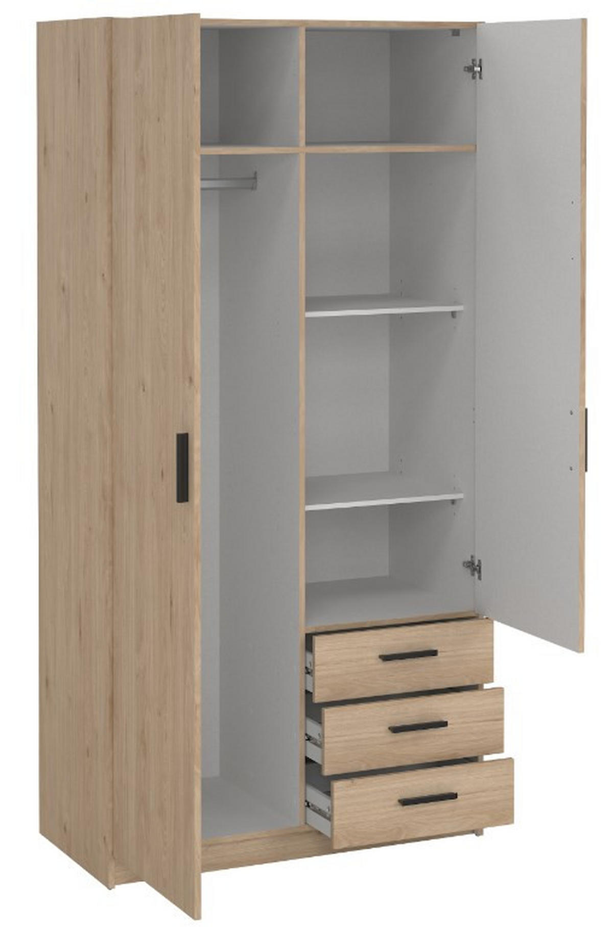 GARDEROB 98,5/200,4/49,8 cm 2-dörrar - vit/svart, Basics, metall/trämaterial (98,5/200,4/49,8cm) - Best Price