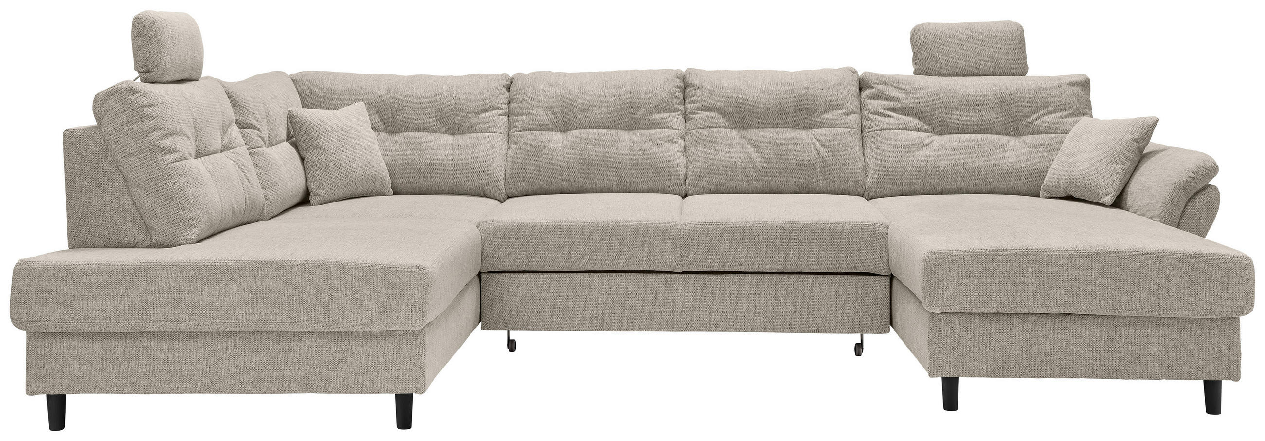 WOHNLANDSCHAFT in Chenille Beige  - Beige/Schwarz, Modern, Holz/Textil (206/338/176cm) - Livetastic