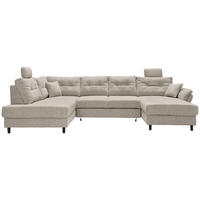 WOHNLANDSCHAFT in Chenille Beige  - Beige/Schwarz, Modern, Holz/Textil (206/338/176cm) - Livetastic