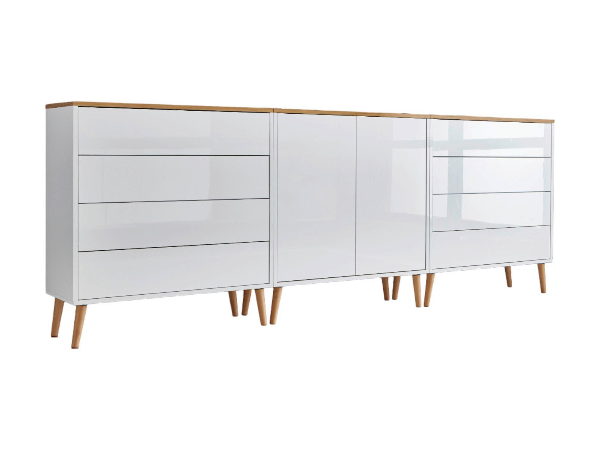 Mid.you Sideboard Mailand Set 4 + HF Weiß, Eiche Artisan, Weiß Hochglanz 237x86x33 cm