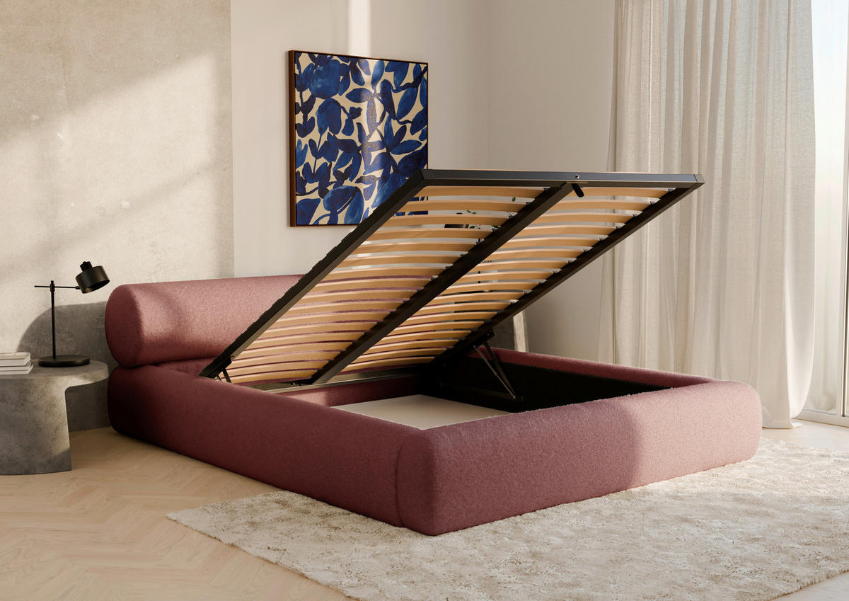 POLSTERBETT 160/200 cm,  in Dunkelrot, Lattenrost, Bettkasten,  - Schwarz/Dunkelrot, Design, Holz/Textil (160/200cm) - Chameo