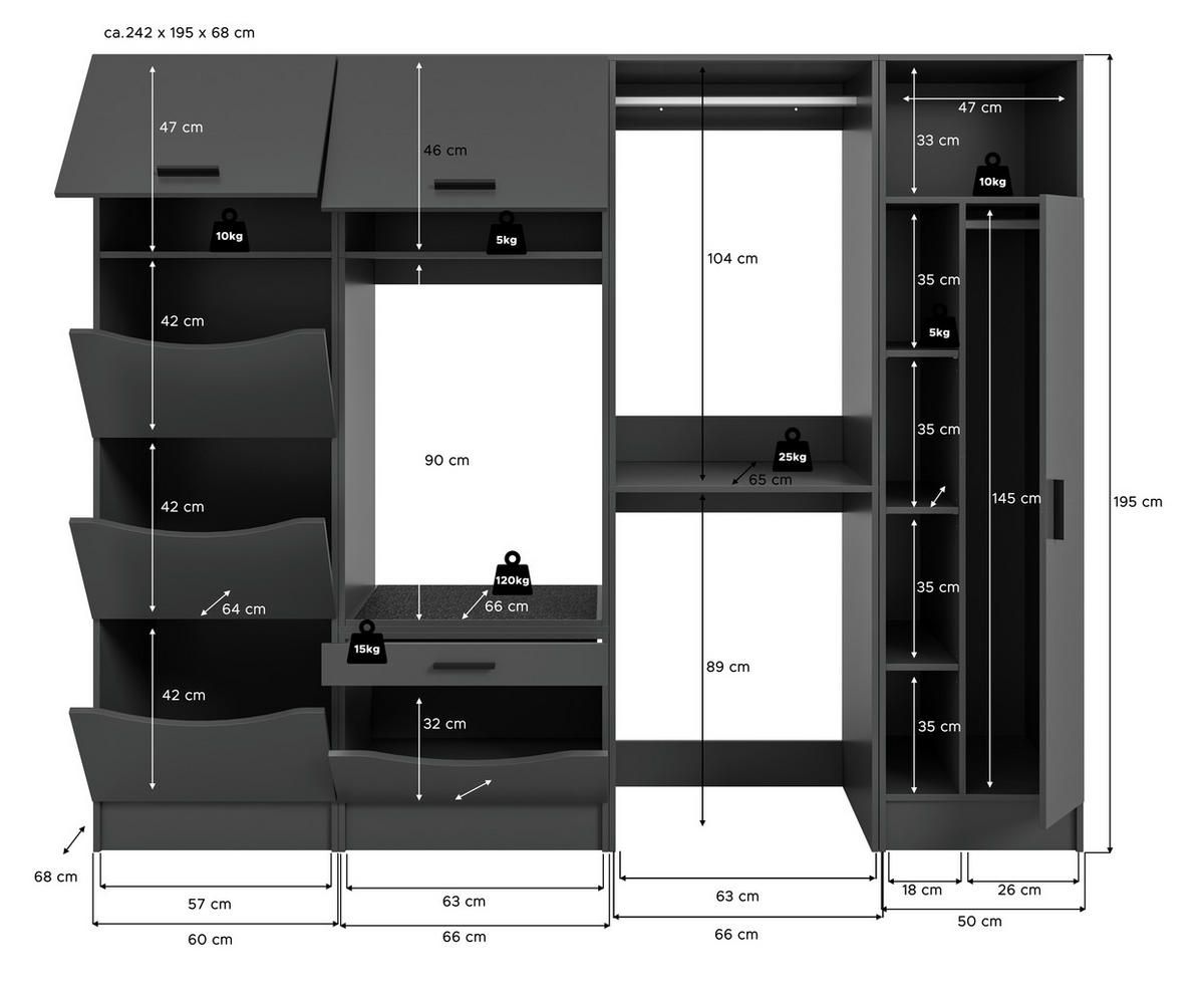 HAUSWIRTSCHAFTSRAUM 242/195/68 cm  in Anthrazit  - Anthrazit, Basics, Holzwerkstoff (242/195/68cm) - MID.YOU
