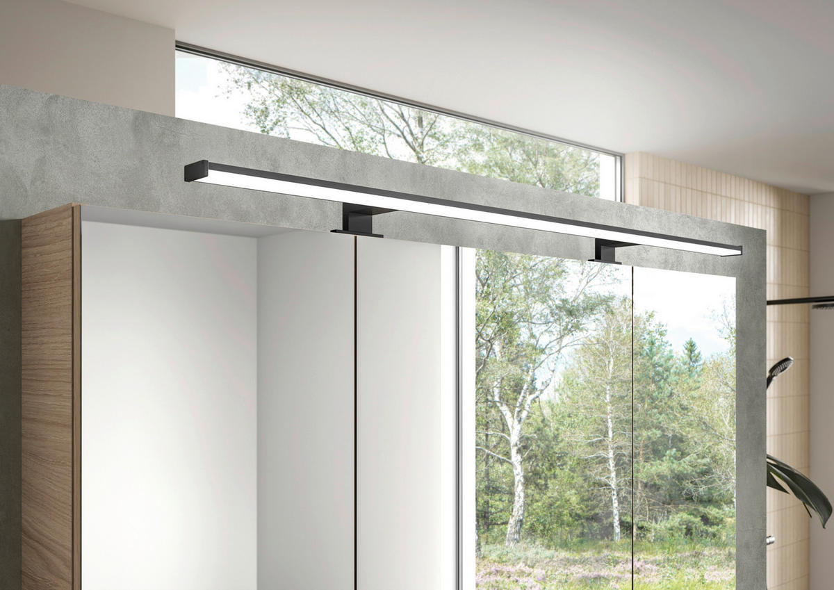 BADEZIMMER 3-teilig  in 135 cm  - Eiche Bianco/Schwarz, MODERN, Glas/Keramik (135cm) - Sadena