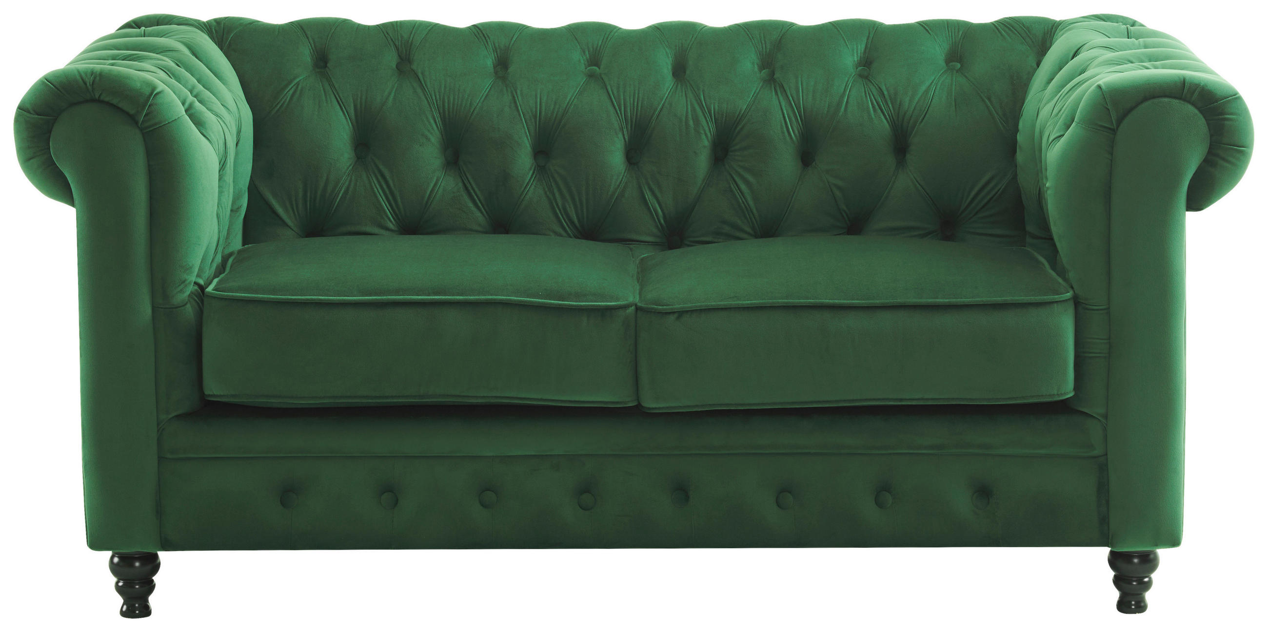 CHESTERFIELD-SOFA Samt Grün, Schwarz  - Schwarz/Grün, Trend, Holz/Textil (165/73/87cm) - Xora