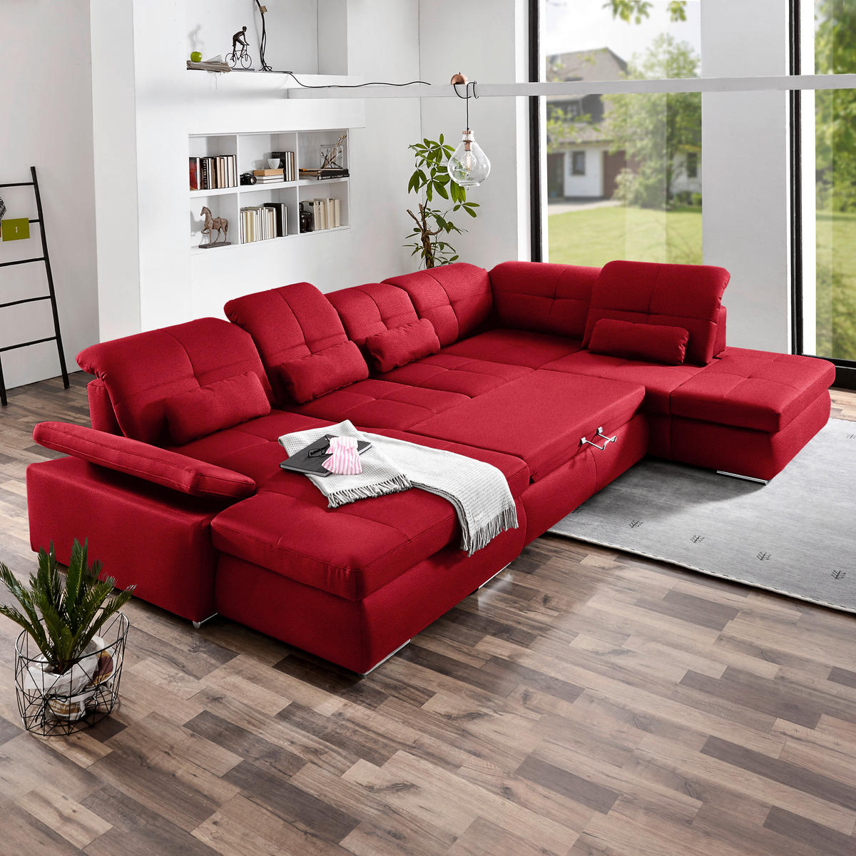 WOHNLANDSCHAFT Mikrofaser Rot  - Chromfarben/Rot, Design, Textil (195/371/260cm) - Beldomo Style