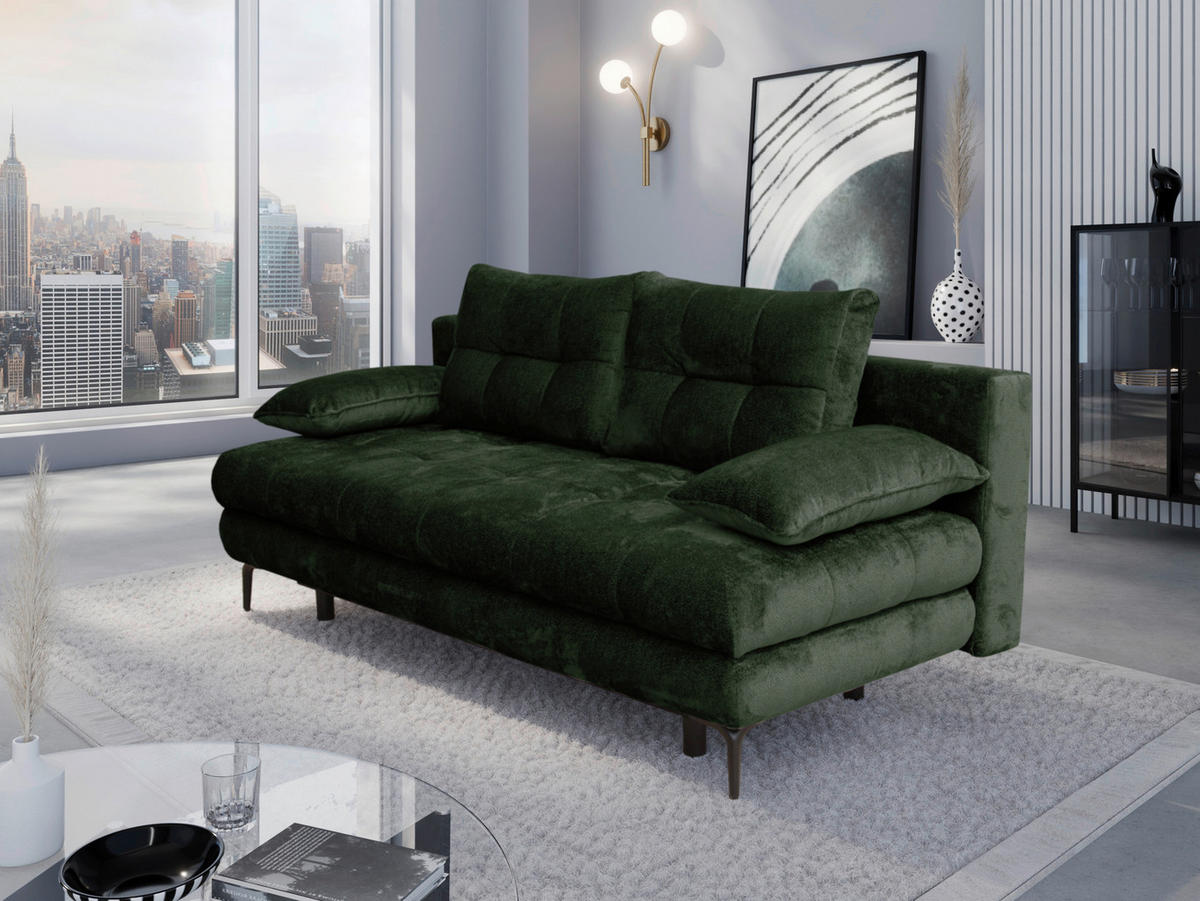 SCHLAFSOFA Chenille Dunkelgrün  - Dunkelgrün/Schwarz, KONVENTIONELL, Textil/Metall (203/94/96cm) - Carryhome