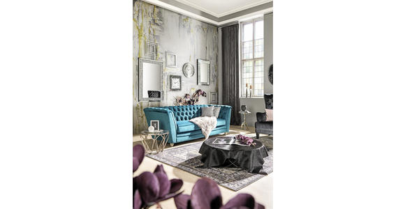 CHESTERFIELD-SOFA in Samt Türkis, Eichefarben - Türkis/Eichefarben, LIFESTYLE, Holz/Textil (220/78/90cm) - Ambia Home