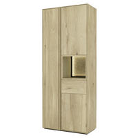 VITRINE  in massiv Asteiche Eichefarben - Eichefarben, Natur, Glas/Leder (83,4/205,8/41cm) - Cassando