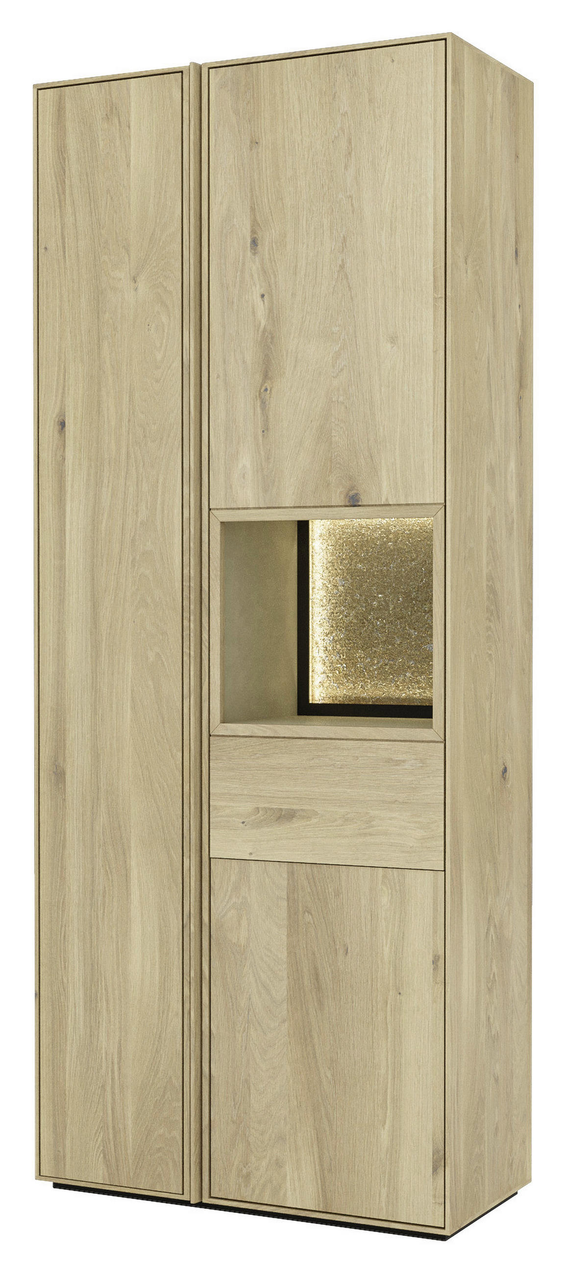 VITRINE  in massiv Asteiche Eichefarben - Eichefarben, Natur, Glas/Leder (83,4/205,8/41cm) - Cassando