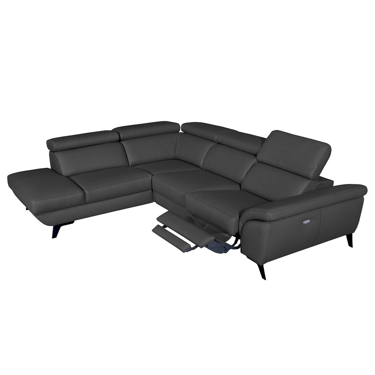 ECKSOFA DALLAS in Echtleder Schwarz  228/283 cm  - Schwarz, Design, Leder/Metall (228/283cm) - Livetastic