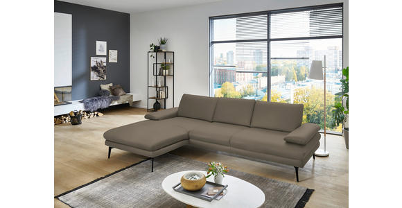 ECKSOFA in Echtleder Greige 180/310 cm - Greige/Schwarz, Design, Leder/Metall (180/310cm) - Dieter Knoll